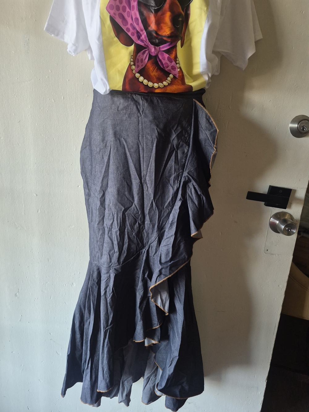 Women’s Ruffle Hem Maxi Skirt in Charcoal, smaller size